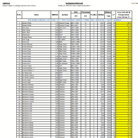 Simpolo Tiles Price List PDF Download