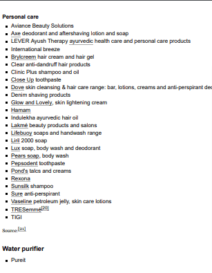 Hindustan Unilever Products List pdf