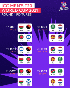 ICC T20 World Cup Schedule 2021 PDF