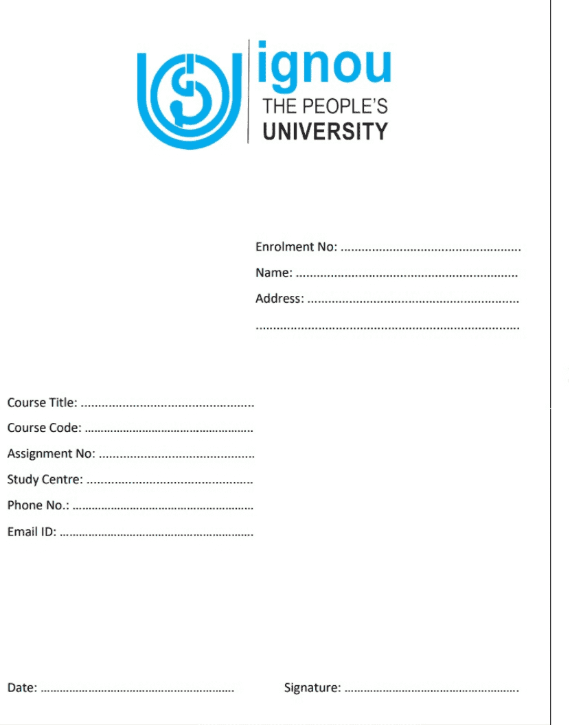IGNOU Assignment Front Page PDF