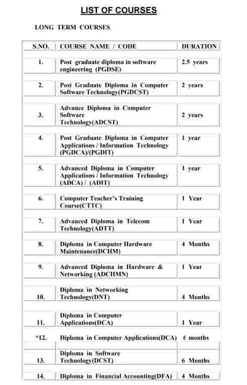 All Computer Courses Name List PDF