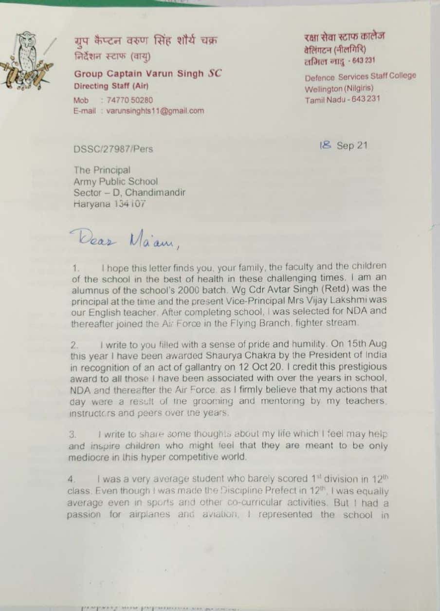 Group Captain Varun Singh Last Letter For Schoolchildren PDF