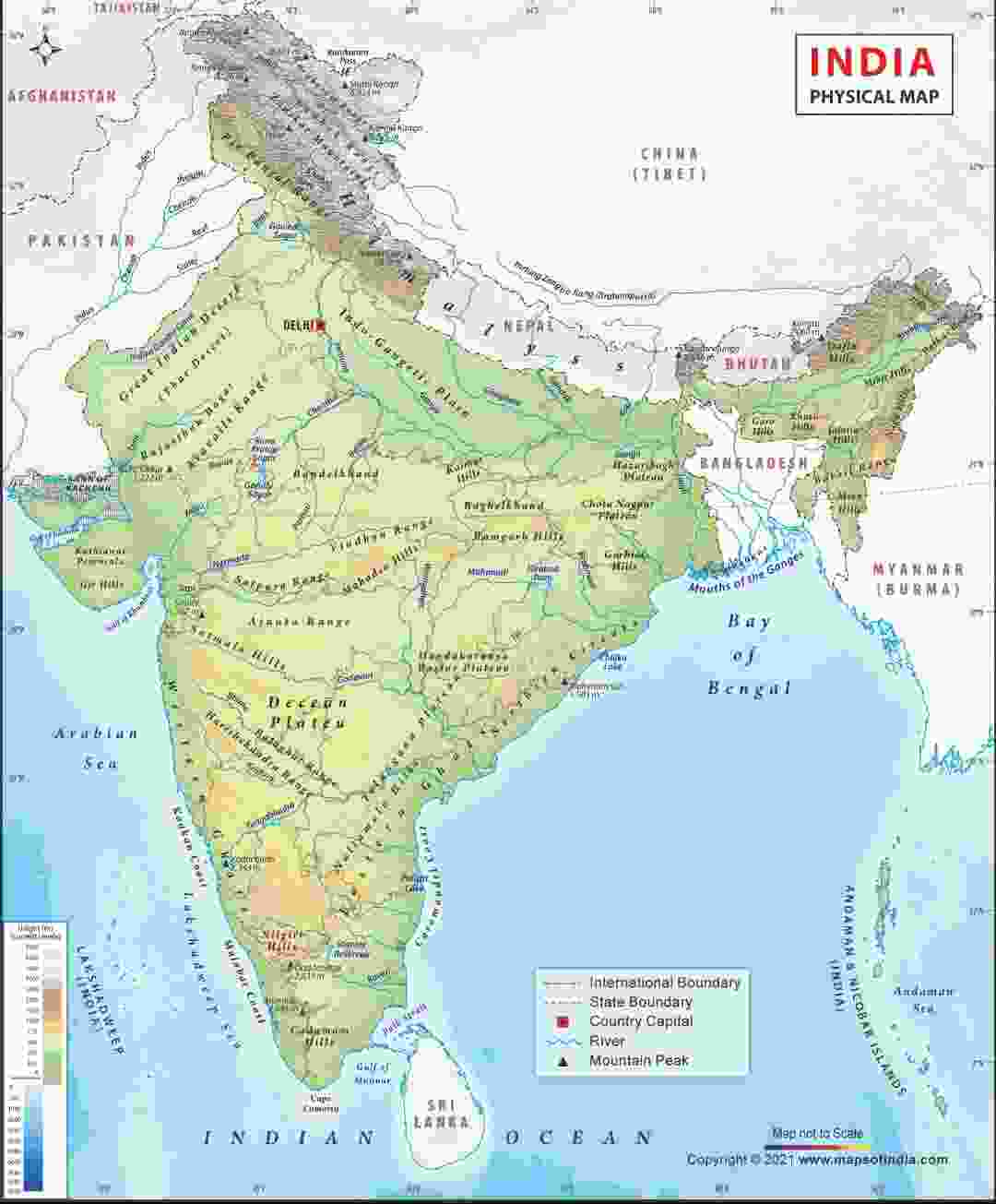 India Physical Map PDF Download