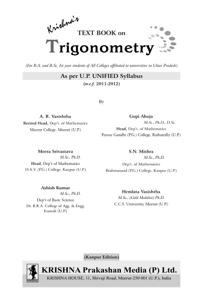 Download Text Book Trigonometry by Krishna Series PDF