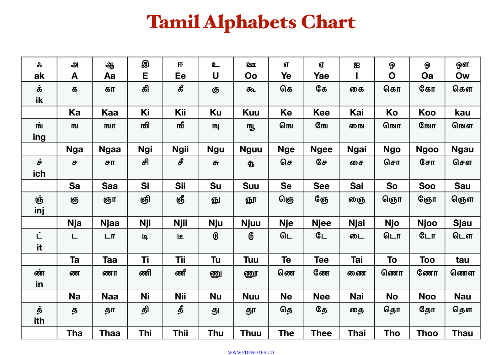 தமிழ் எழுத்துக்கள் 247 PDF | Tamil Alphabet Chart