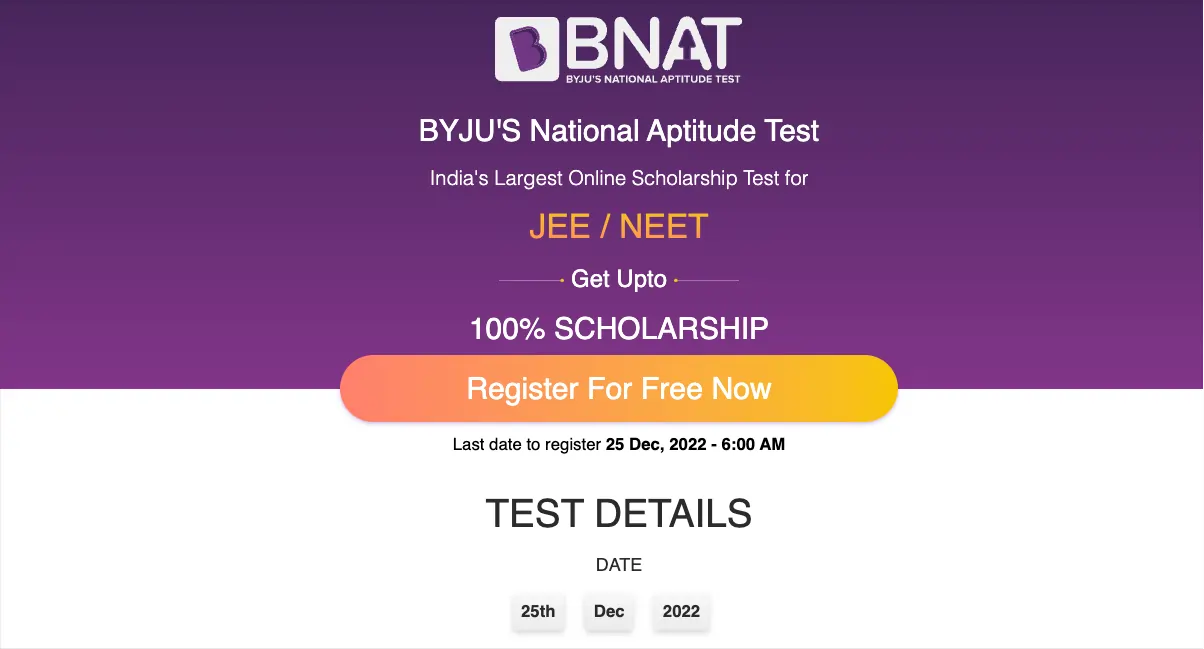 Byju's BNAT Scholarship Test 2022: Registration, Eligibility, Syllabus, and Exam Date