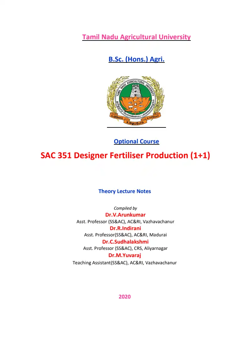 TNAU (Tamil Nadu Agricultural University) Notes PDF