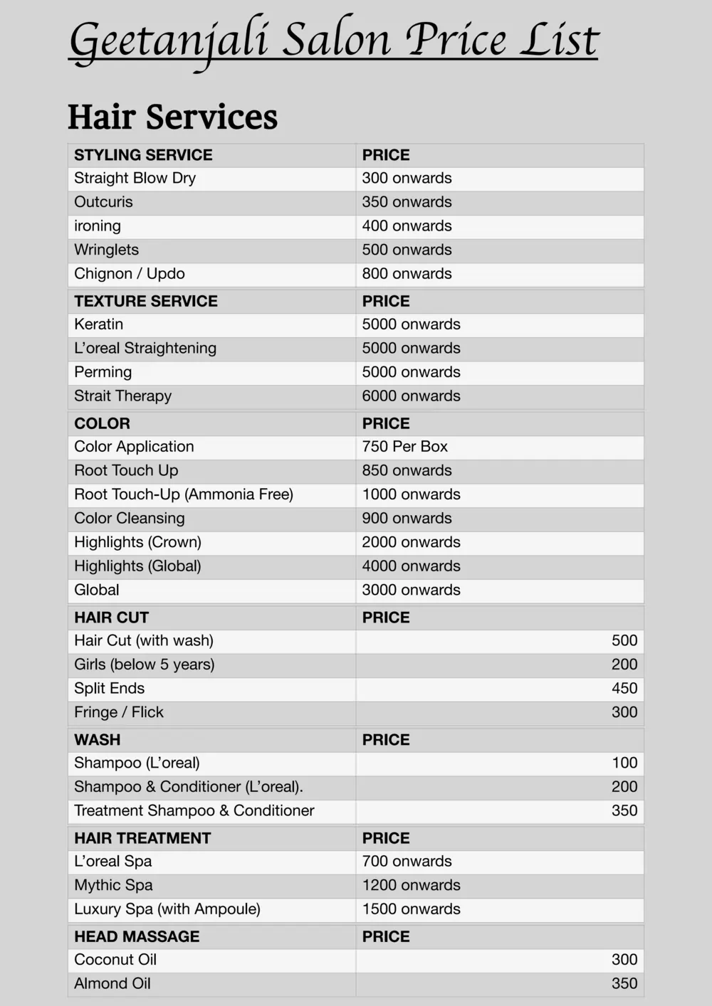 Geetanjali Salon Price List 2023 PDF [NEAR ME]